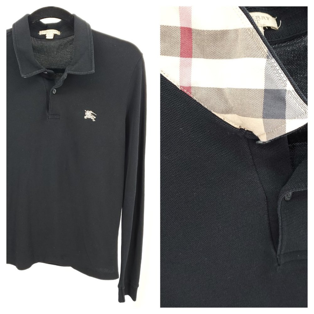 Men's Burberry Brit 100% Cotton Long Sleeve‎ Polo S Black